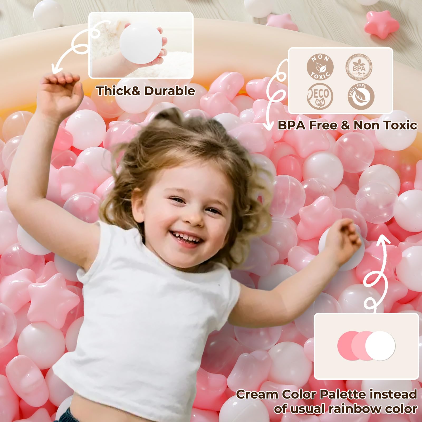 TRENDPLAY Star Ball Pit Balls for Toddlers -100 Count Star Balls Different Shapes, Non-Toxic Plastic Balls for Safe Play, Boys Girls Festival Party