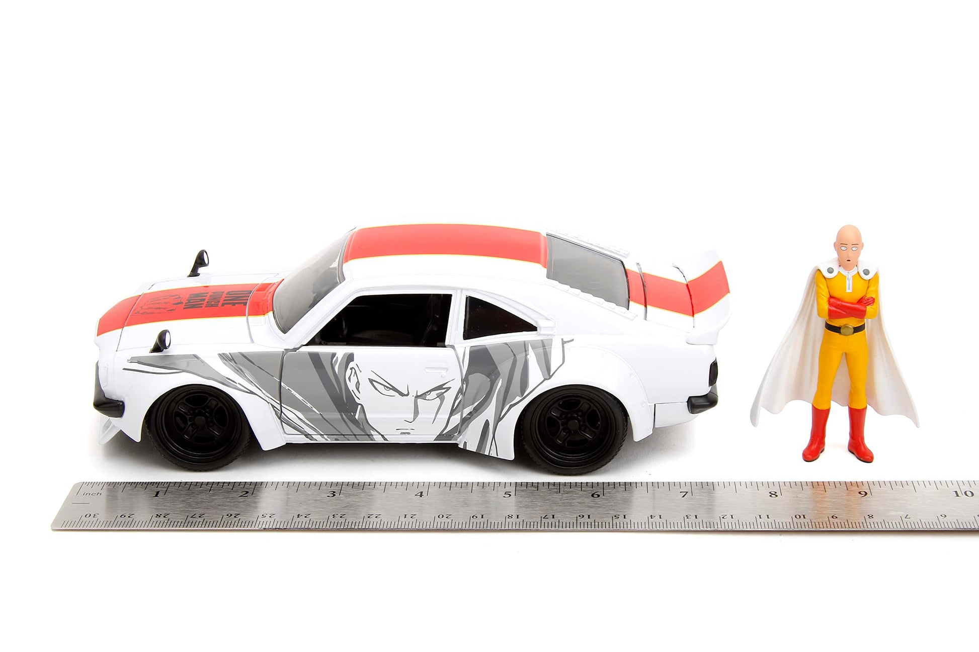 Jada One Punch Man 1:24 1974 Mazda RX-3 Die-cast Car & 2.75" Saitama Figure, Toys for Kids and Adults