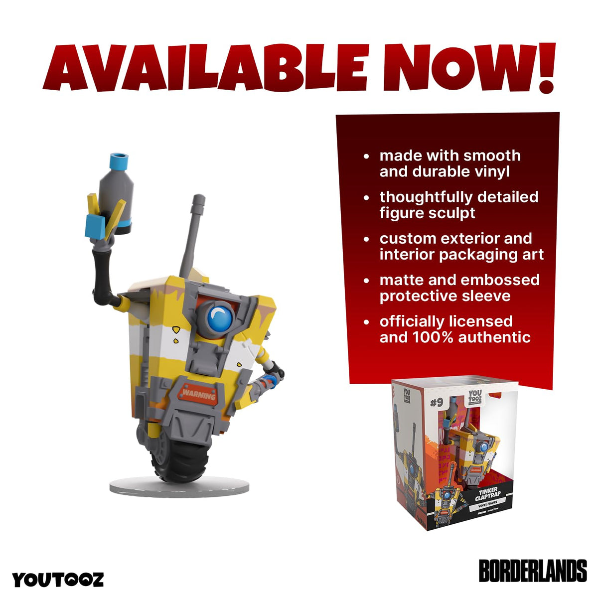 Youtooz Borderlands Tinker Claptrap 5.2" Vinyl Figure, Official Collectible