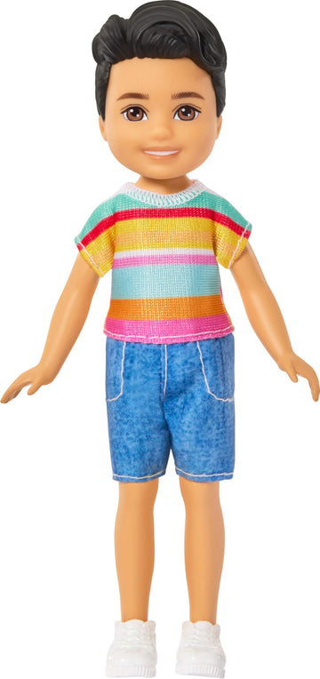 Barbie Club Chelsea Koji 6-Inch Boy Small Doll with Brunette Hair Wearing Removable Striped Shirt, Shorts & Shoes