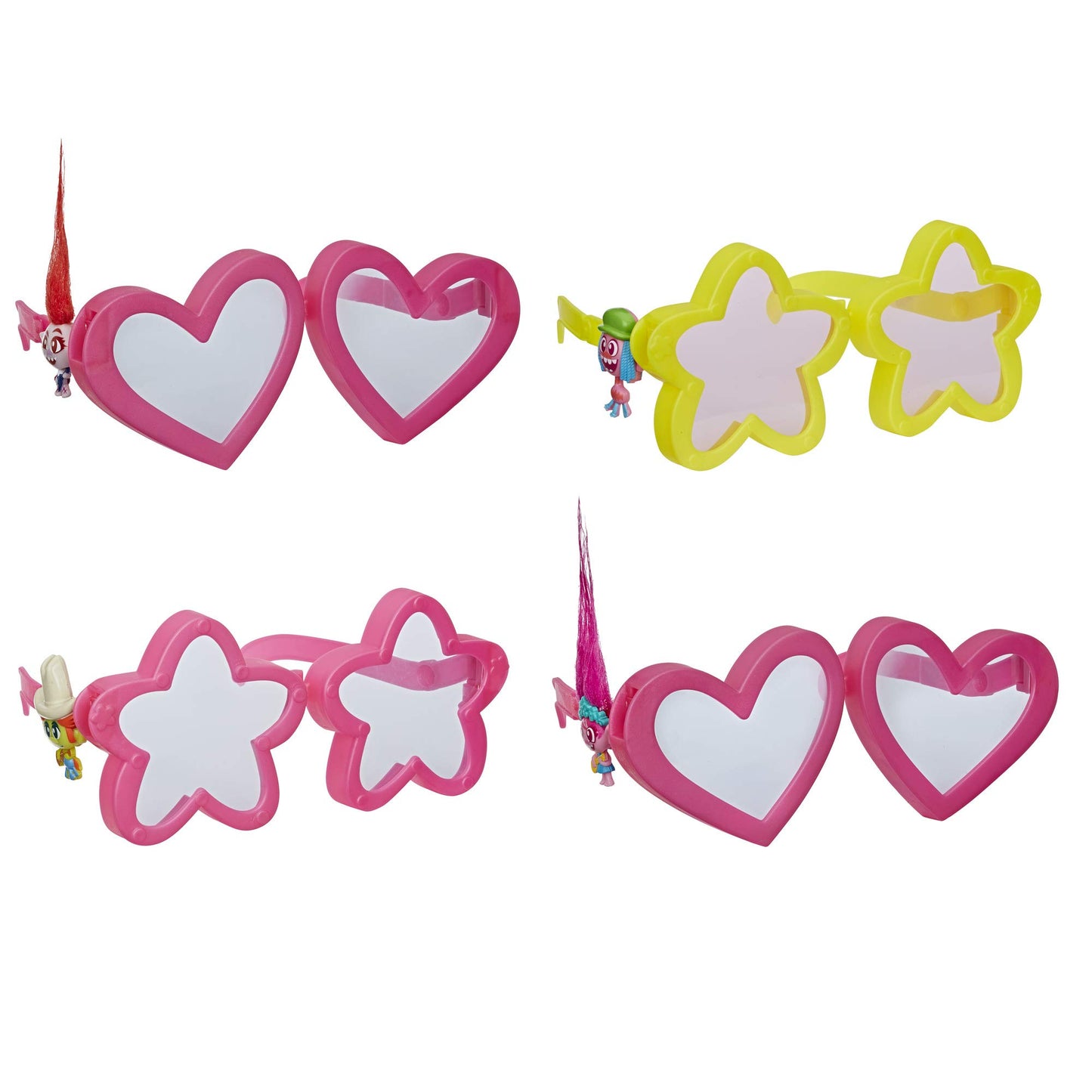 Trolls DreamWorks World Tour Tiny Dancers Surprise 4-Pack Series 1, Tiny Dancers Dolls, Clips, Rings, and Glasses, Toy for Kids 4 and Up (E9133)