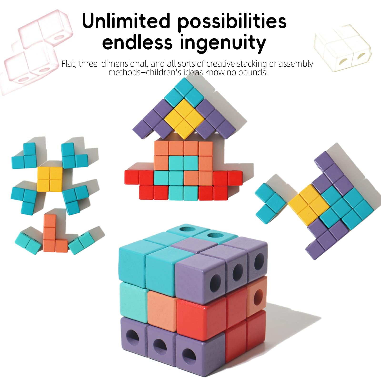 Wooden Block Puzzle, Montessori Toys Stacking Game, Preschool Educational Brain Teaser Puzzles for Toddlers and Kids Ages 3-5, Gift for Girls and Boys