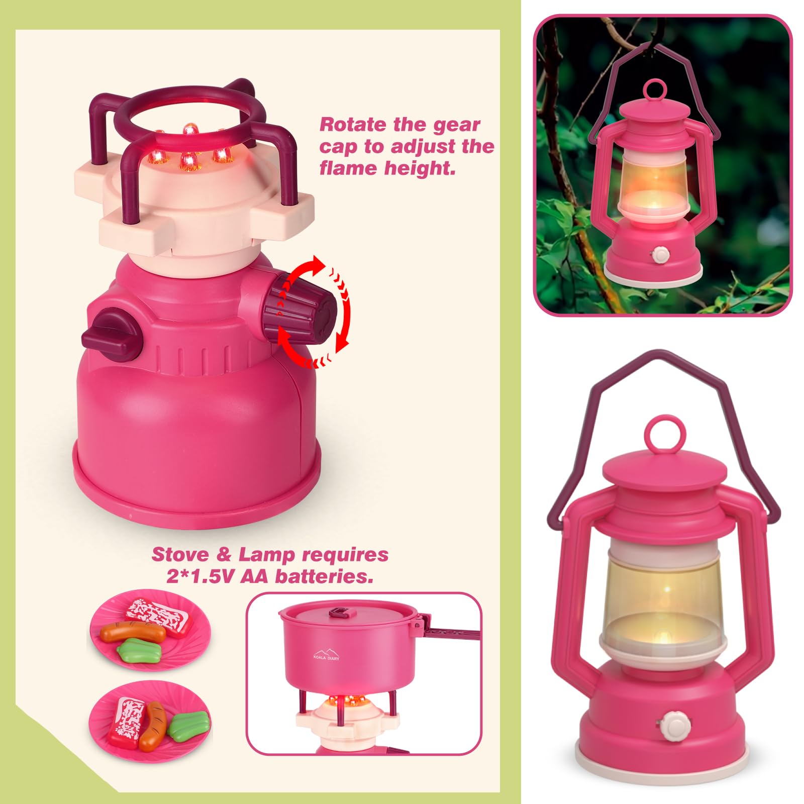 Camping Set Toys with Pop up Play Tent for Girls Ages 3-6 Indoor Outdoor