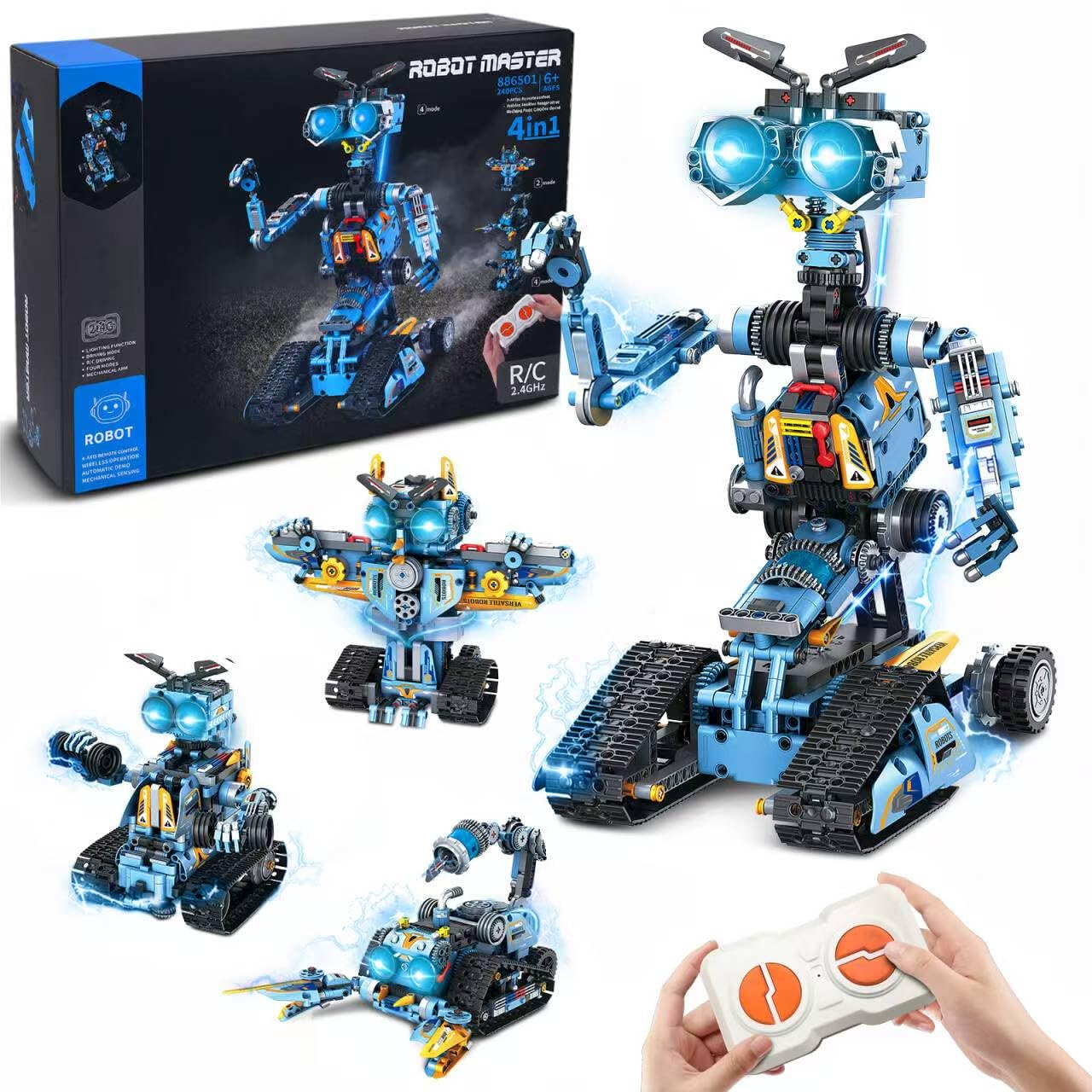 OKKIDY Robot Building Toys for Kids, 4-in-1 Rechargeable Remote Control RC Robotics STEM Building Block Kit RC Wall/Engineer Robot Toys for Boys Girls