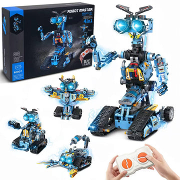 OKKIDY Robot Building Toys for Kids, 4-in-1 Rechargeable Remote Control RC Robotics STEM Building Block Kit RC Wall/Engineer Robot Toys for Boys Girls