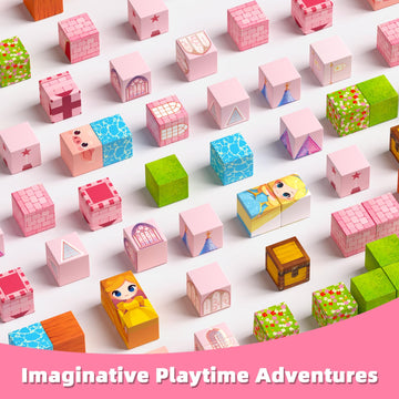 Magnetic Blocks, 48PCS Magnetic Building Cube Set for Kids Ages 3+, Constructions STEM Stacking Tiles Toy Building Birthday Gifts for Girls