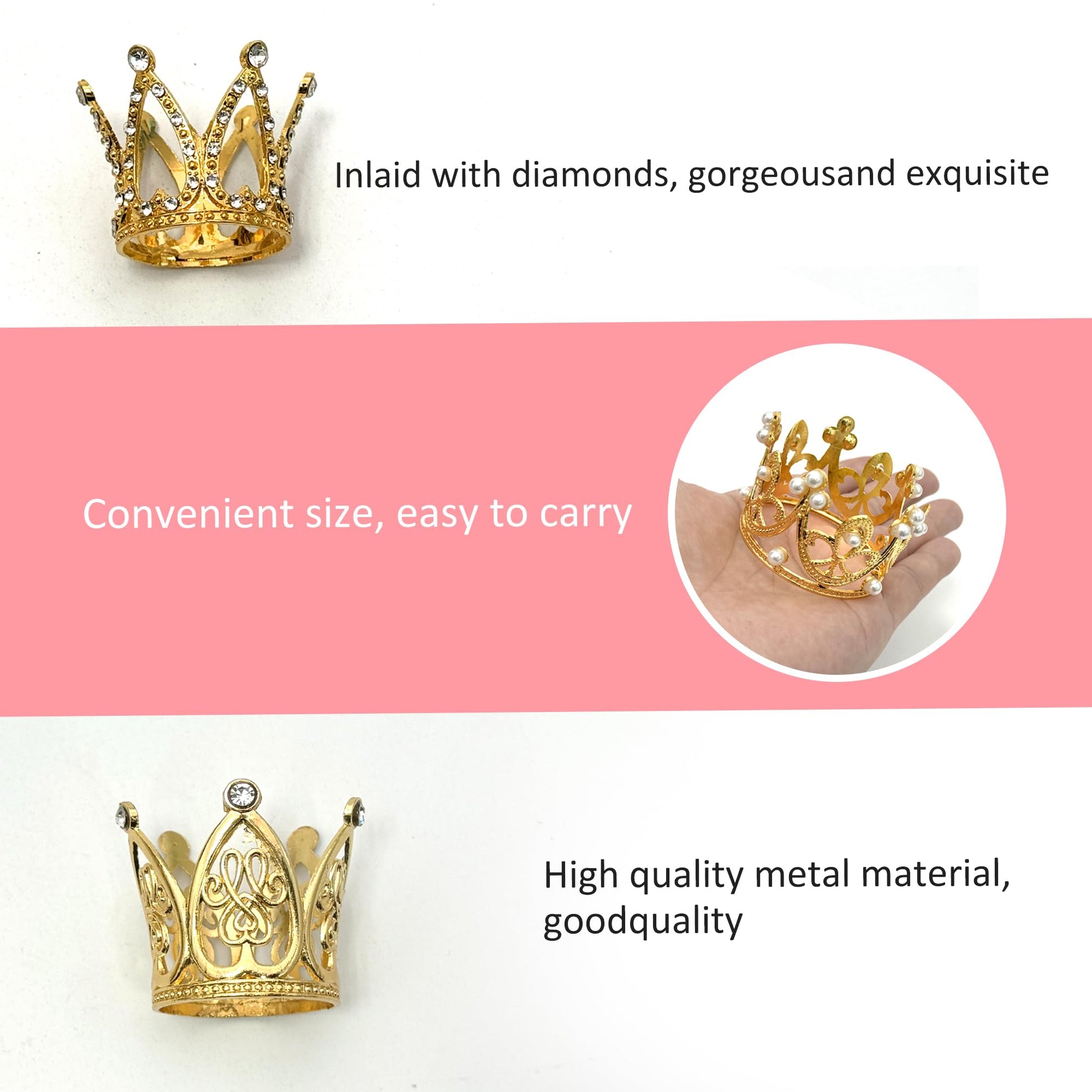 37 PCS Crown Cake Topper Mini Gold Crown Butterfly Disco Ball Decorations for Women Wedding Birthday Supplies (Gold)