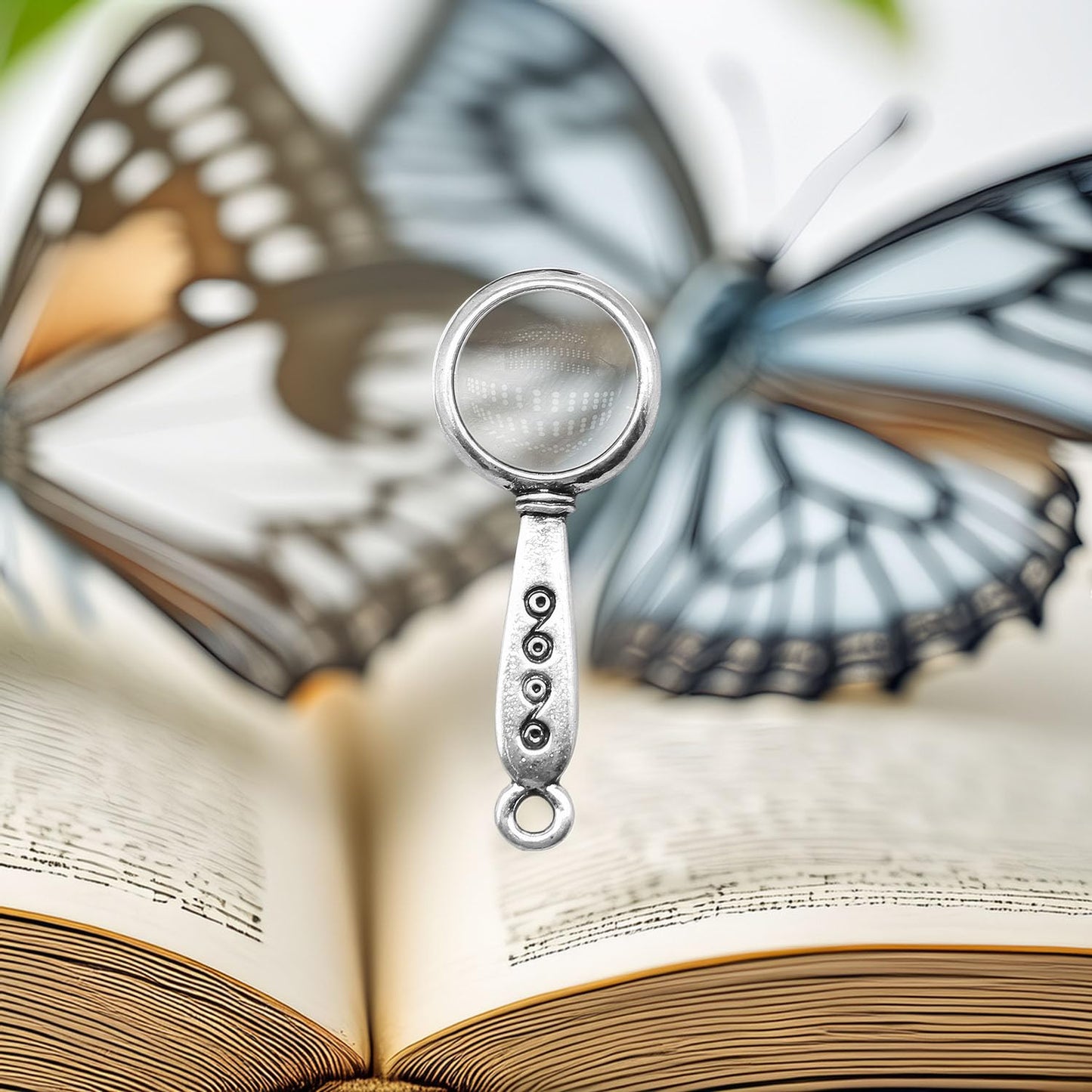 Set of 5 Miniature Magnifying Glasses (1:12 Scale): Vintage Silver Alloy Reading Glass w/Functional Lens, Etched Handle for Dollhouse Study, Desk