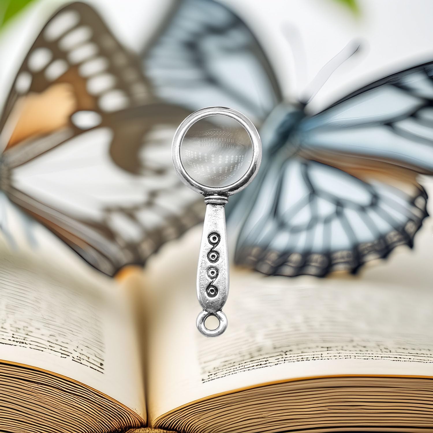 Set of 5 Miniature Magnifying Glasses (1:12 Scale): Vintage Silver Alloy Reading Glass w/Functional Lens, Etched Handle for Dollhouse Study, Desk