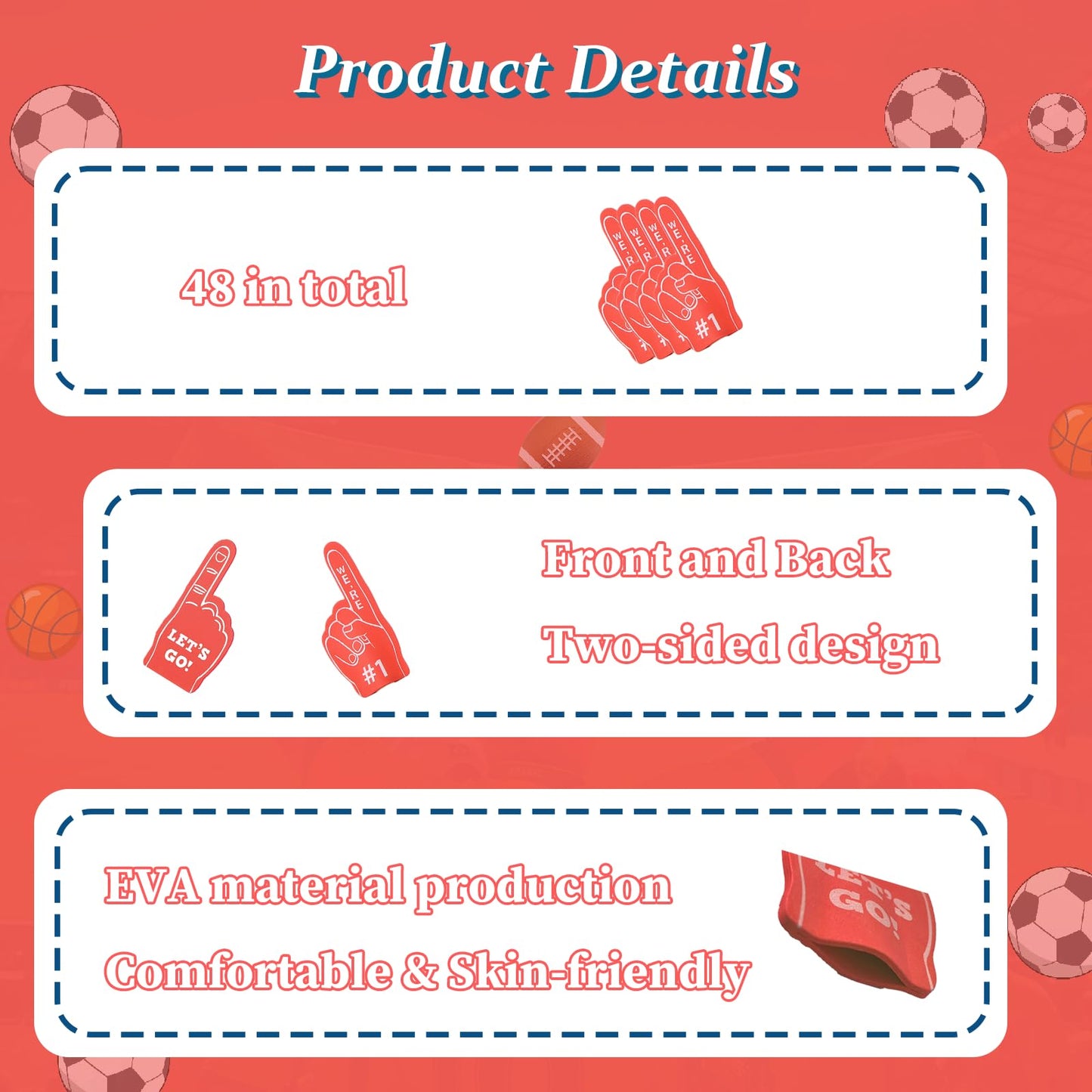 FengRMaT 48 Pieces Mini Foam Finger, Sport Fan Party Favors, We're #1 Sports Themed Party Supplies for Baseball Basketball Football Soccer Events Team