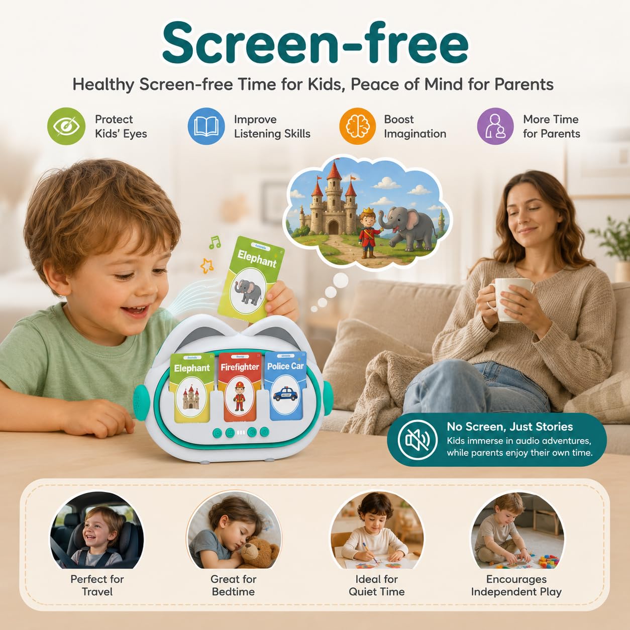 AI Storytelling Toy for Toddlers, Generate Unlimited Creative Stories with 3 Flash Cards, Screen-free Talking Card Reader, 150 Cards 300 Words