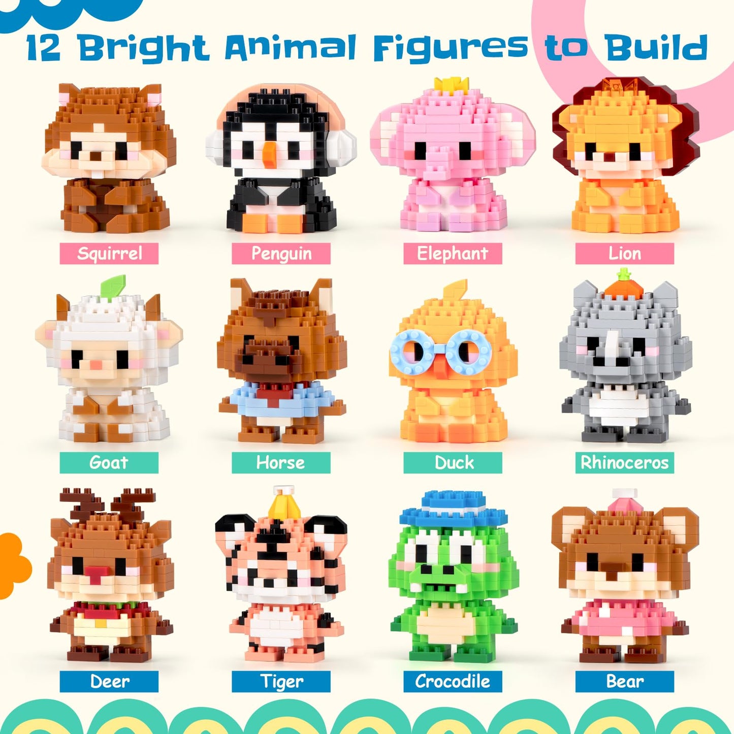 IBLOTIME Party Favors Micro Animal Building Sets Easter 12 Pack Punch Box Surprise Mini Builds Goodie Bag Stuffers Gift Christmas Birthday Ages 14+