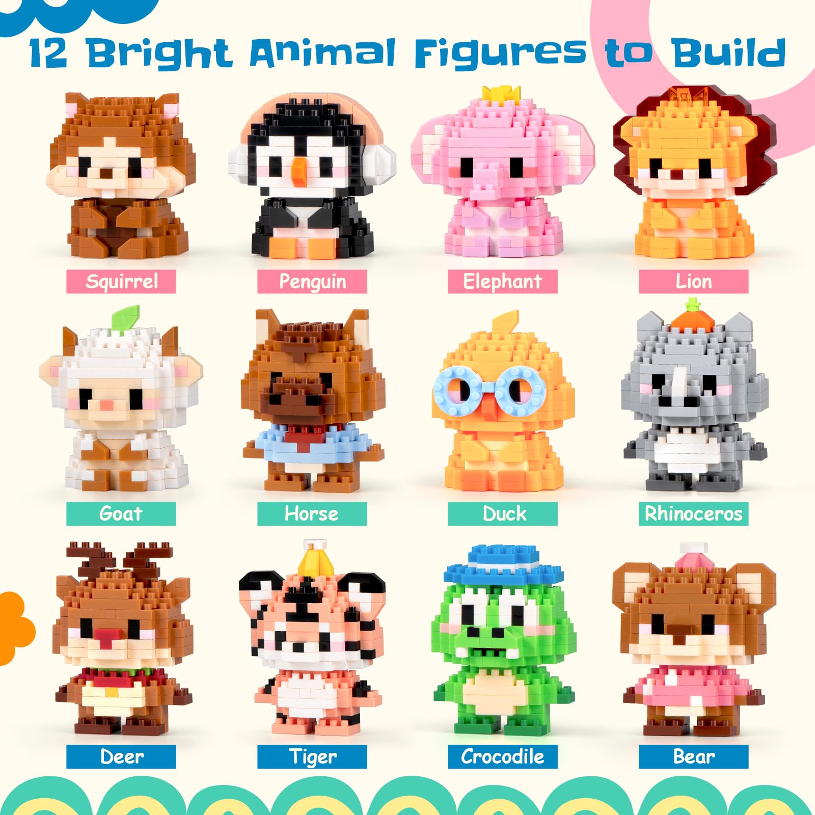 IBLOTIME Party Favors Micro Animal Building Sets Easter 12 Pack Punch Box Surprise Mini Builds Goodie Bag Stuffers Gift Christmas Birthday Ages 14+