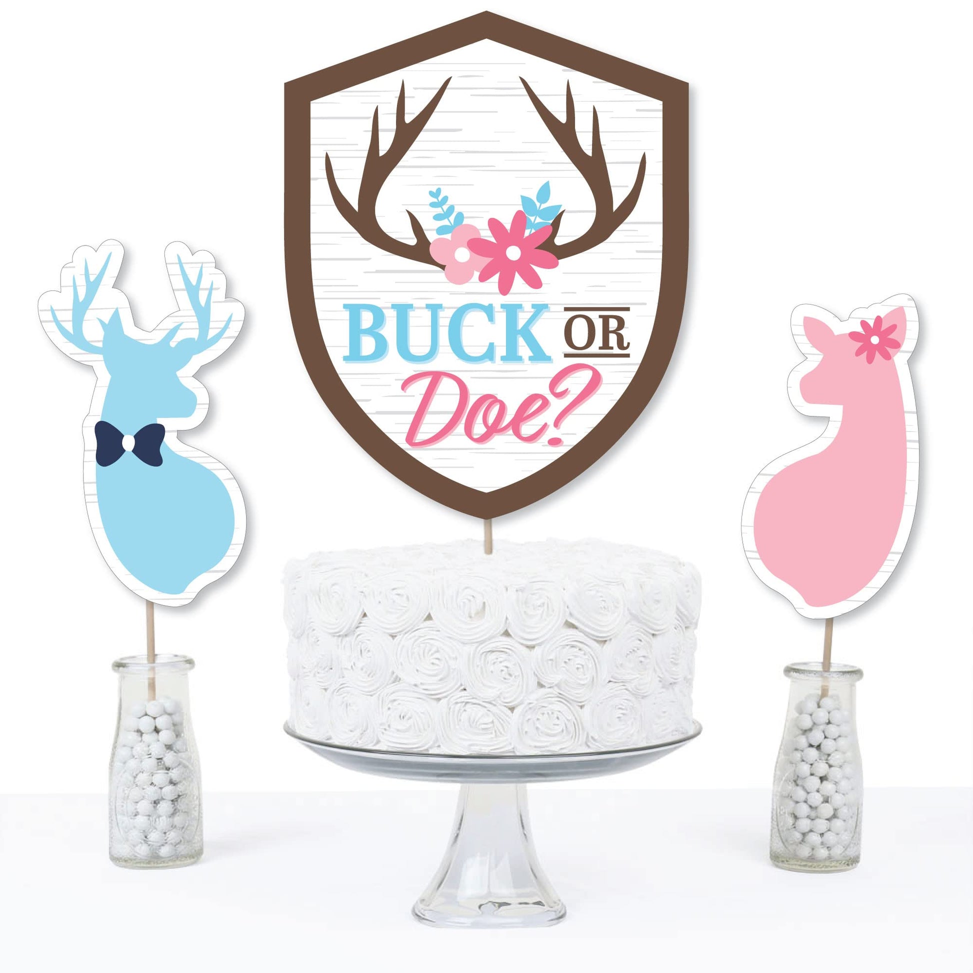 Big Dot of Happiness Buck or Doe - Hunting Gender Reveal Party Centerpiece Sticks - Table Toppers - Set of 15