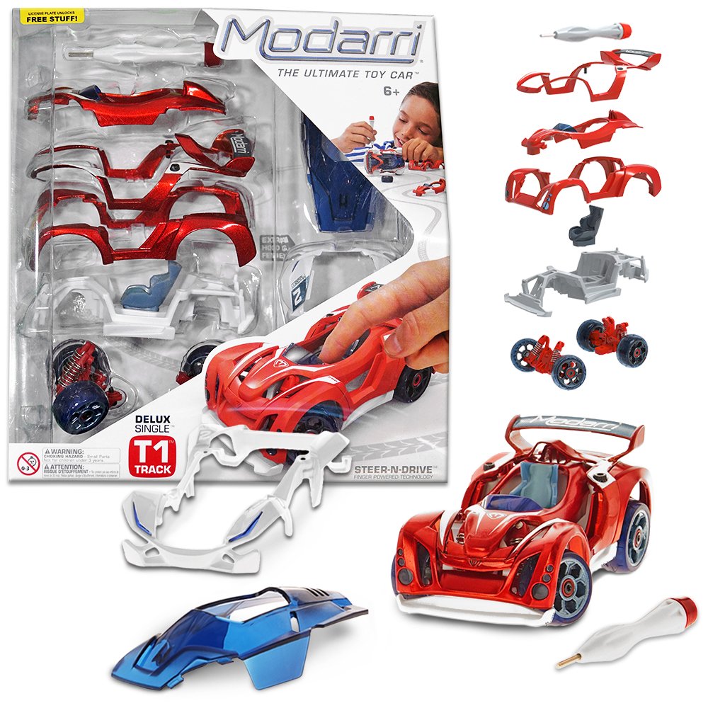 Modarri Delux T1 Track Car Red | Stem Educational Toy Cars | Make a Model Car - Design Your Own Working Race Cars | Fun and Functional Building Toys