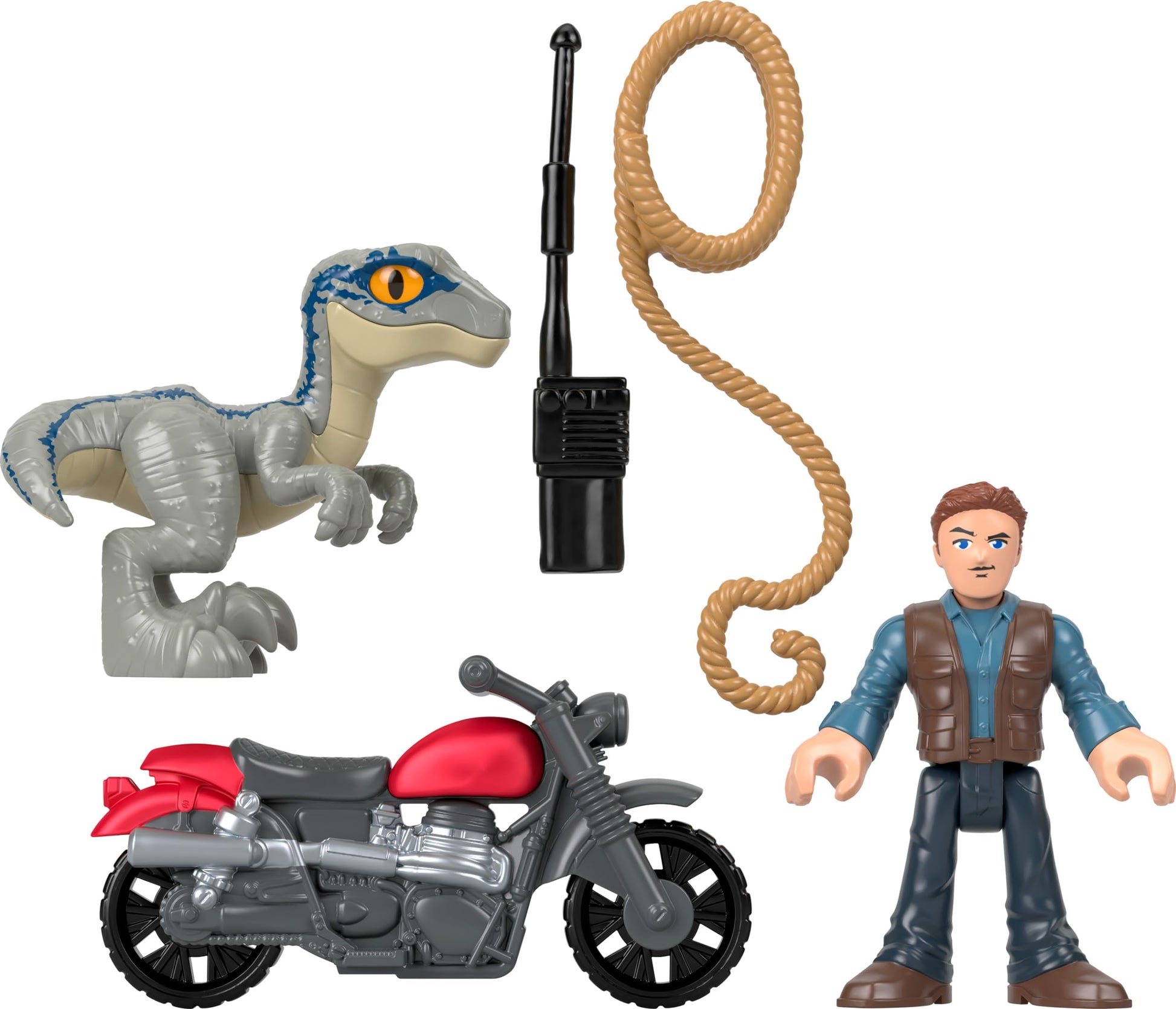 Fisher-Price Imaginext Jurassic World Dinosaur Toys Owen Grady & Blue Figure Playset for Preschool Pretend Play Ages 3+ Years