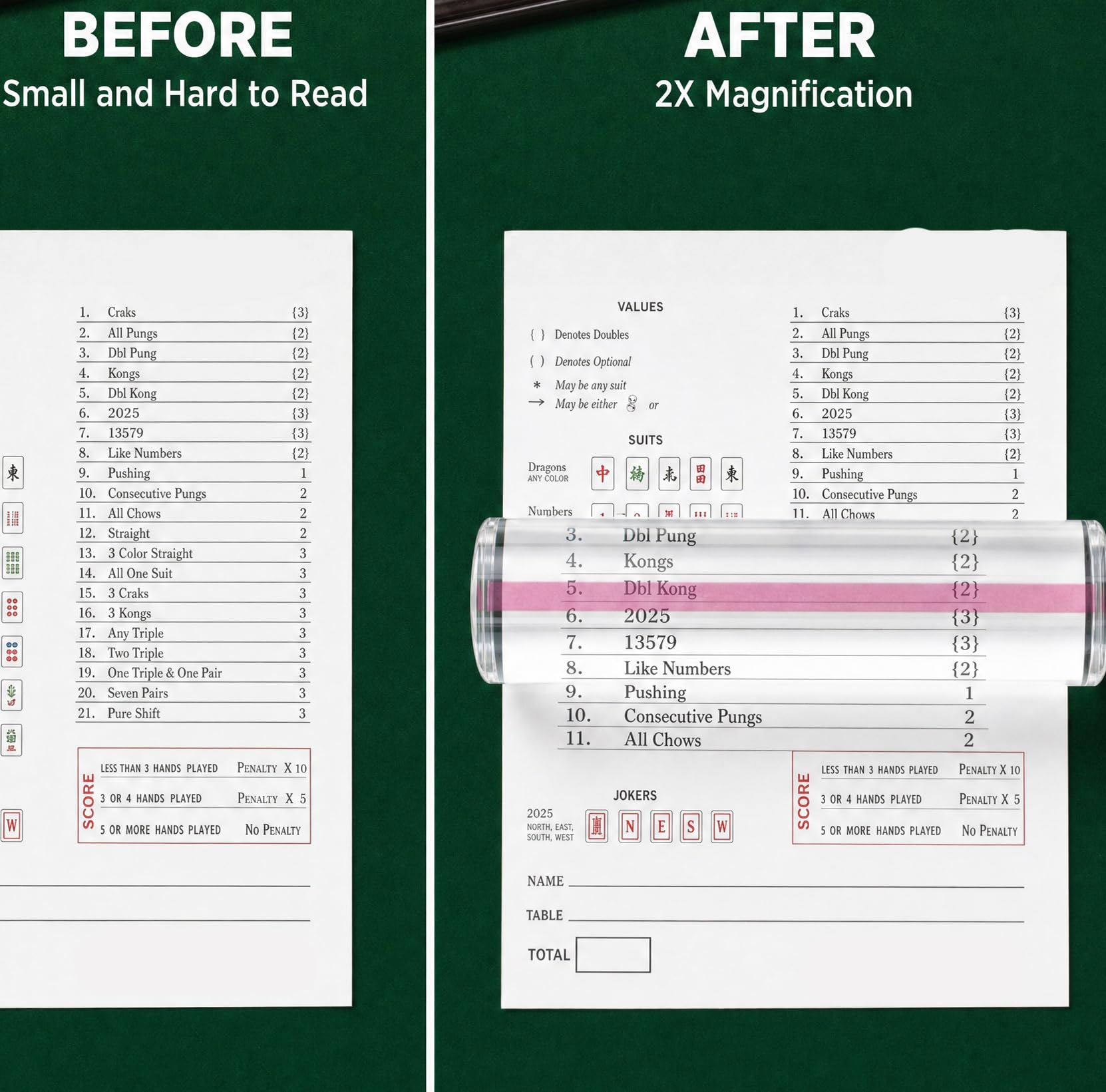 Mahjong Line Reader, Magnifying Ruler with Guiding Line, Clear Acrylic Mahjong Card Line Finder for American Mahjong Cards, Essential Mahjong