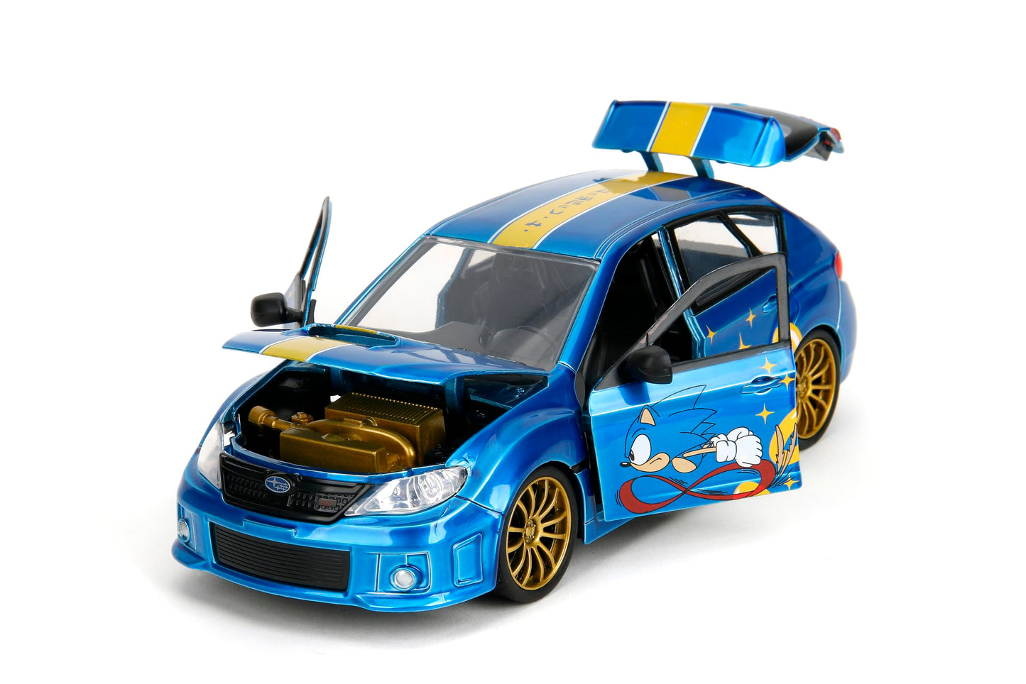 Jada Sonic The Hedgehog 1:24 2012 Subaru Impreza WRX STI Die-cast Car & Sonic Figure, Toys for Kids and Adults