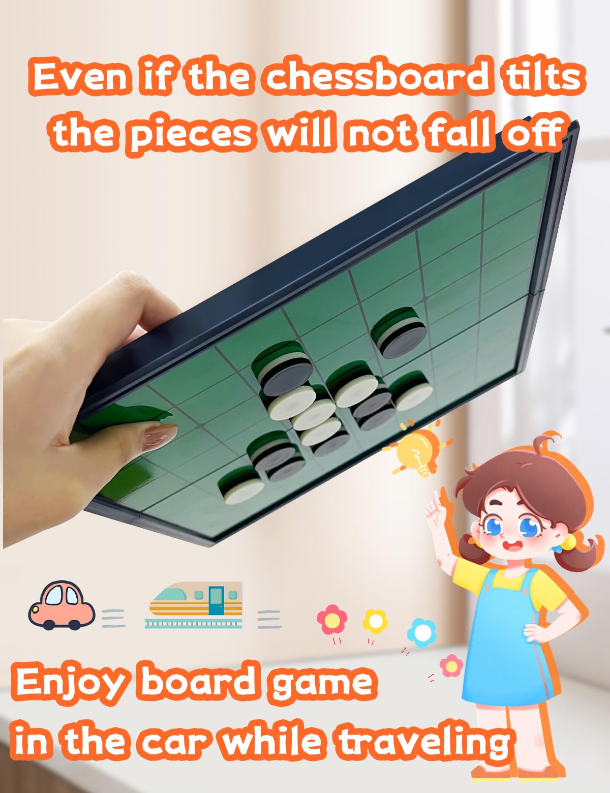 Reversi,Strategy Classic Family Board Game 2-Player Reversi Brain Teaser STEM Math Skills,Folding Magnetic Board and Pieces for Home and Travel