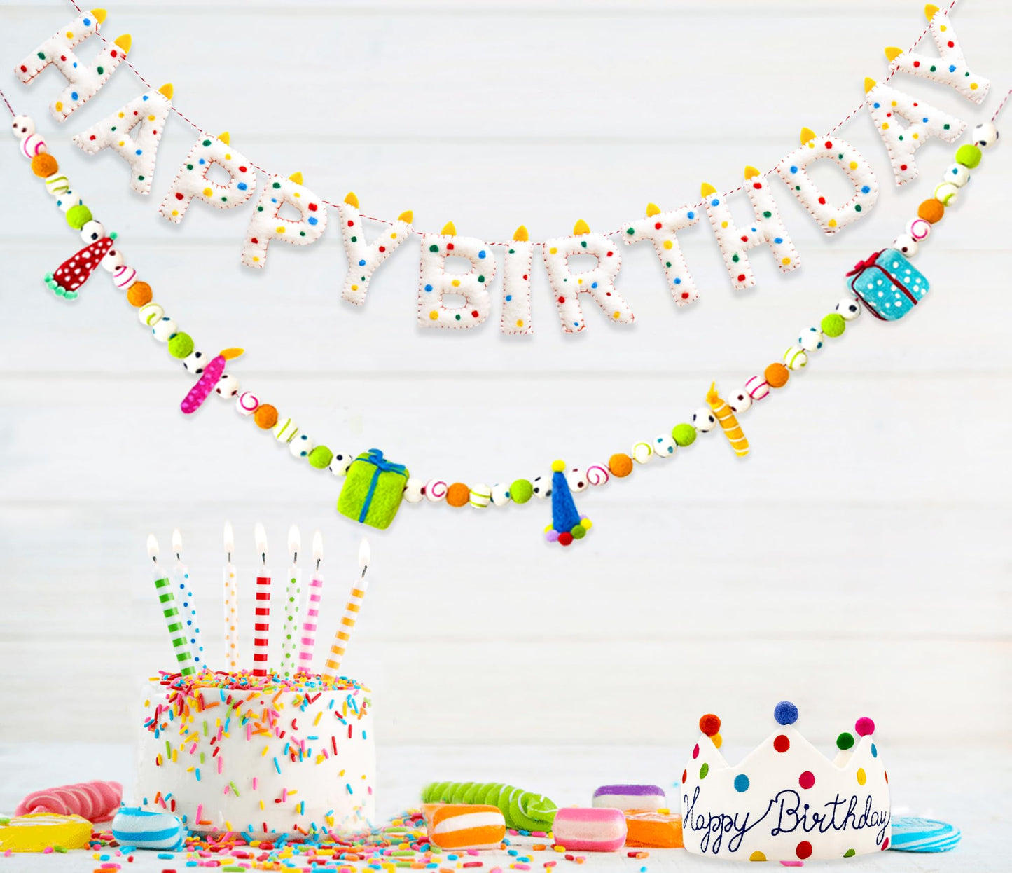 Pre-Strung Happy Birthday Banner Handmade Wool Felt HAPPY BIRTHDAY Garland, Reusable Rainbow Party Decorations,Personalized Holiday Sign for Kids