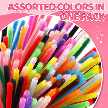 Bundooraking 300pcs Pipe Cleaners for Crafts - 12in Chenille Stems in 20 Colors, Art and Craft Supplies for DIY Projects, Decorations, and Creative