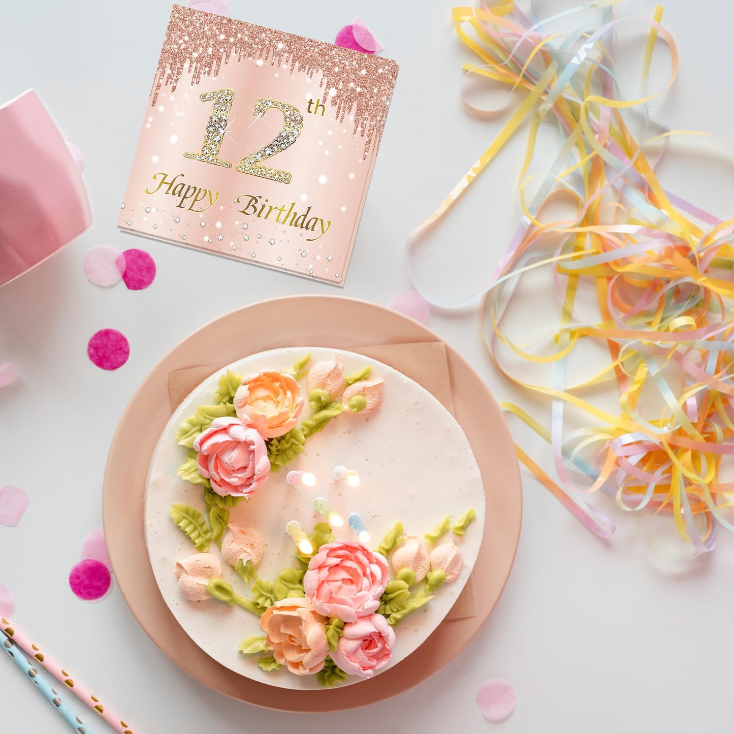 12th Birthday Decorations for Girls,40 Pcs Rose Gold 12th Birthday Napkins,13x13 Inches Disposable Party Tableware,Perfect for 12 Year Old Girl