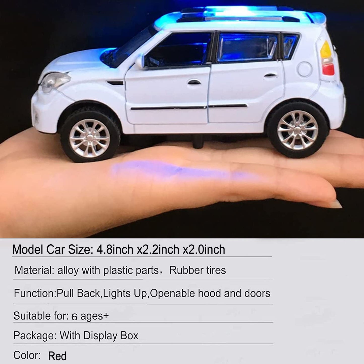Toy Cars Diecast Car Models Soul Hatchback Model Cars,Pull Back Cars,Boxy Car Toy with Sound and Light for 3+ Year Old Boys(White)