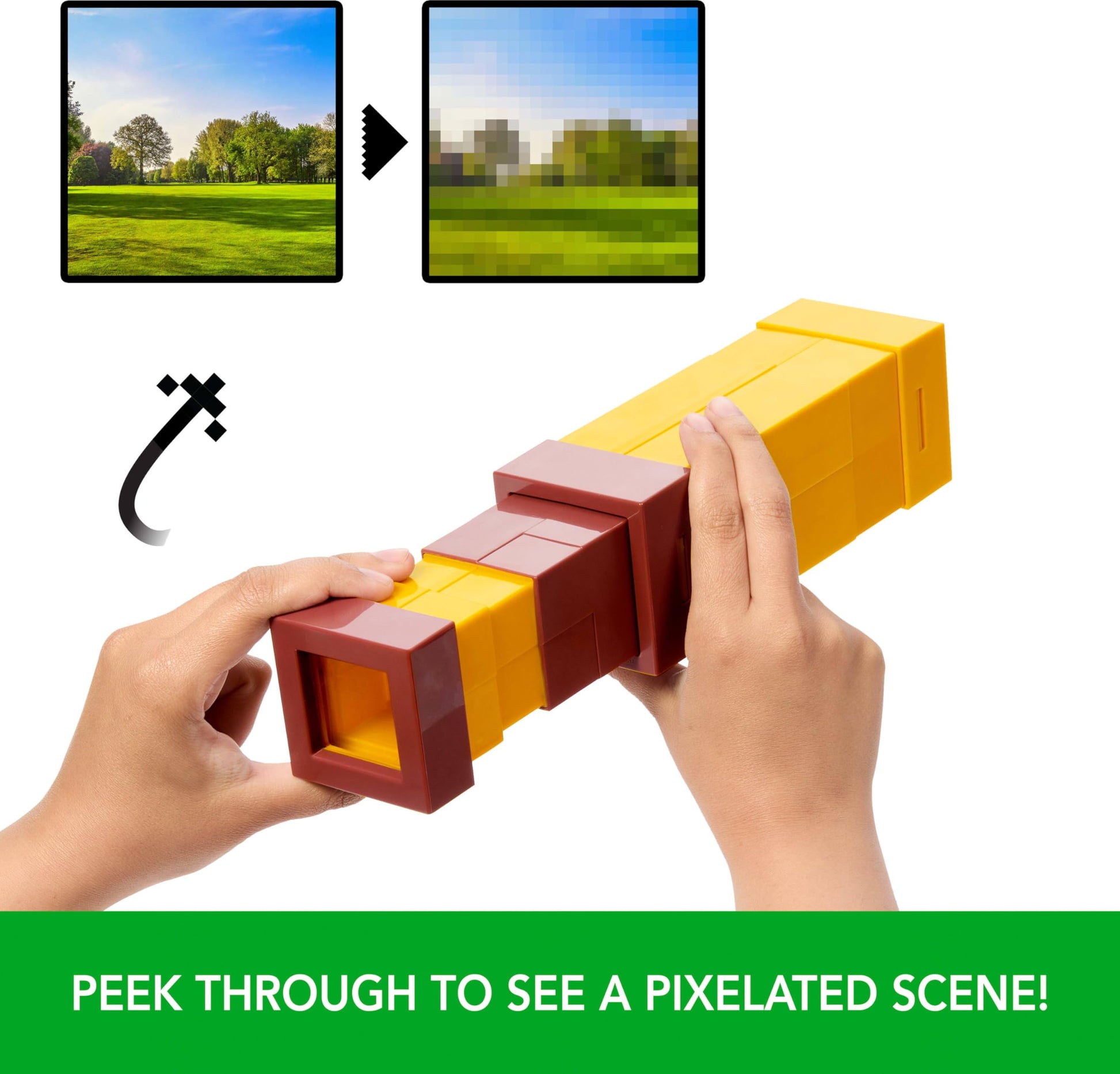 Mattel Minecraft Pixel Spyglass Toy with Pixelating Viewing Lens, Kid-Sized Accessory for Role-Play & Costumes