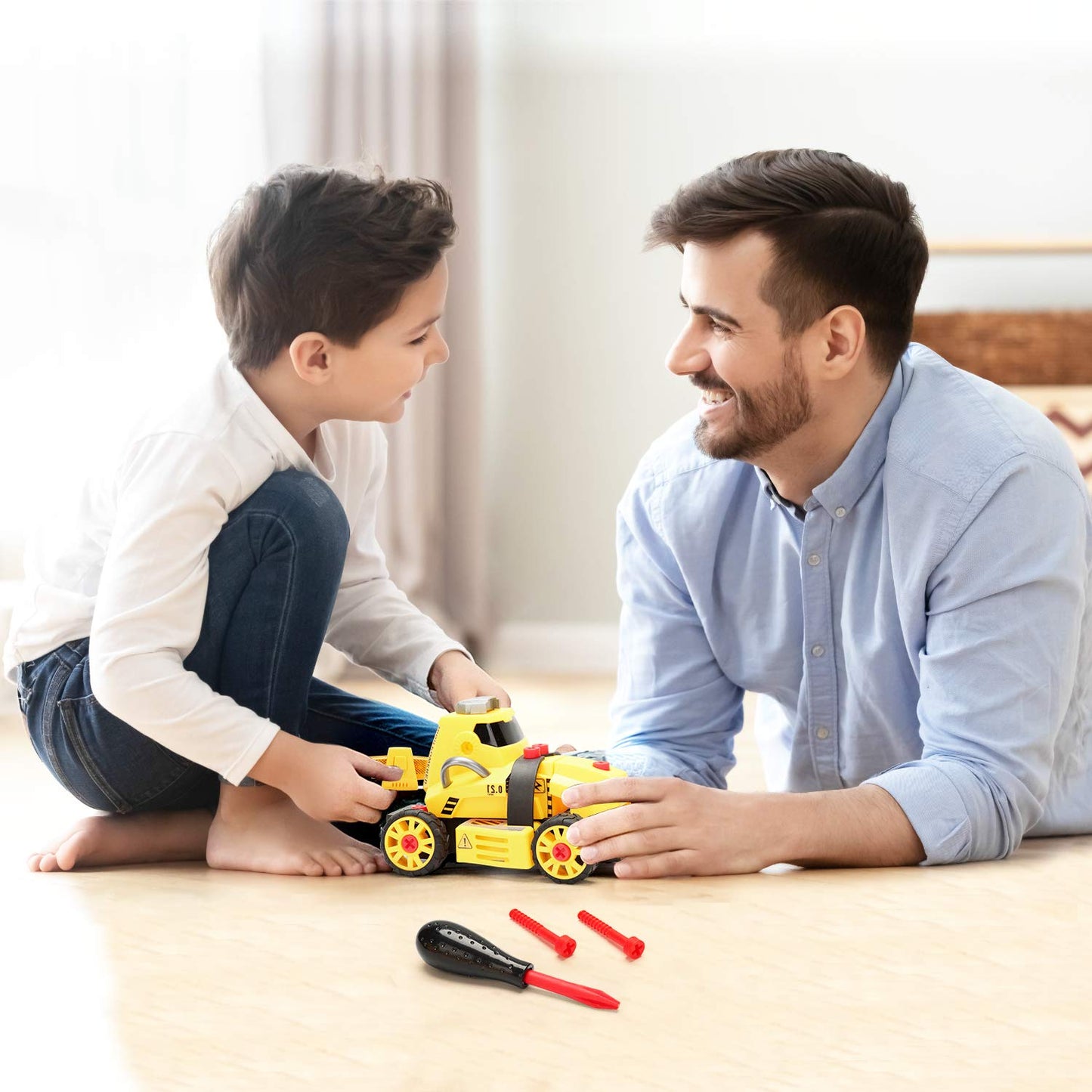 MOBIUS Toys 7-in-1 Take-Apart Truck Construction Set - STEM Building Toy w/Drill, Lights & Sounds - Buildable Dump Truck, Excavator & More