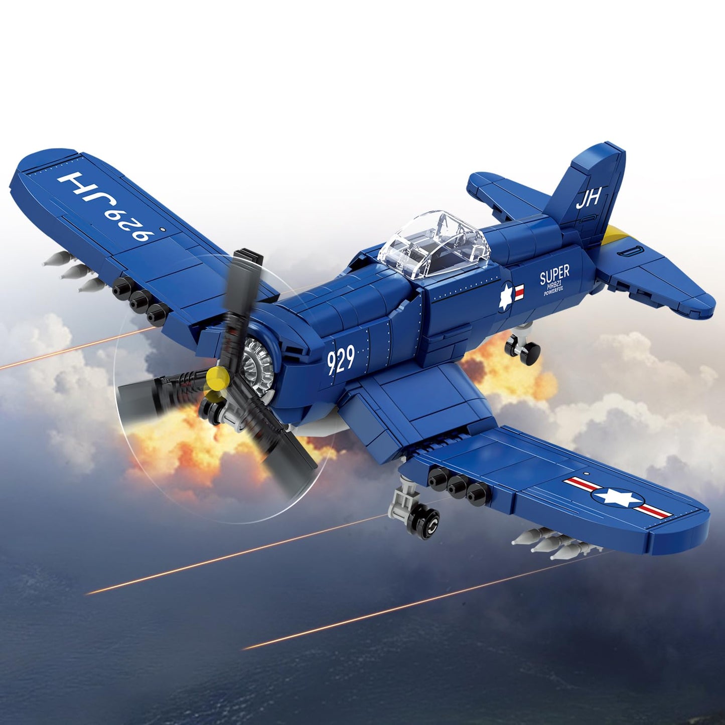 Vziimo WW2 Military Airplane Building Set, F4U Corsair Fighter Jet Models Kit, Aircraft Airplane Building Set for Teens Adults 14+ (562Pcs)