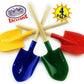 Matty's Toy Stop 16.5" Wooden Mini Sand Shovels for Kids with Plastic Spade (Red, Blue, Green & Yellow) Complete Gift Set Party Bundle - 4 Pack