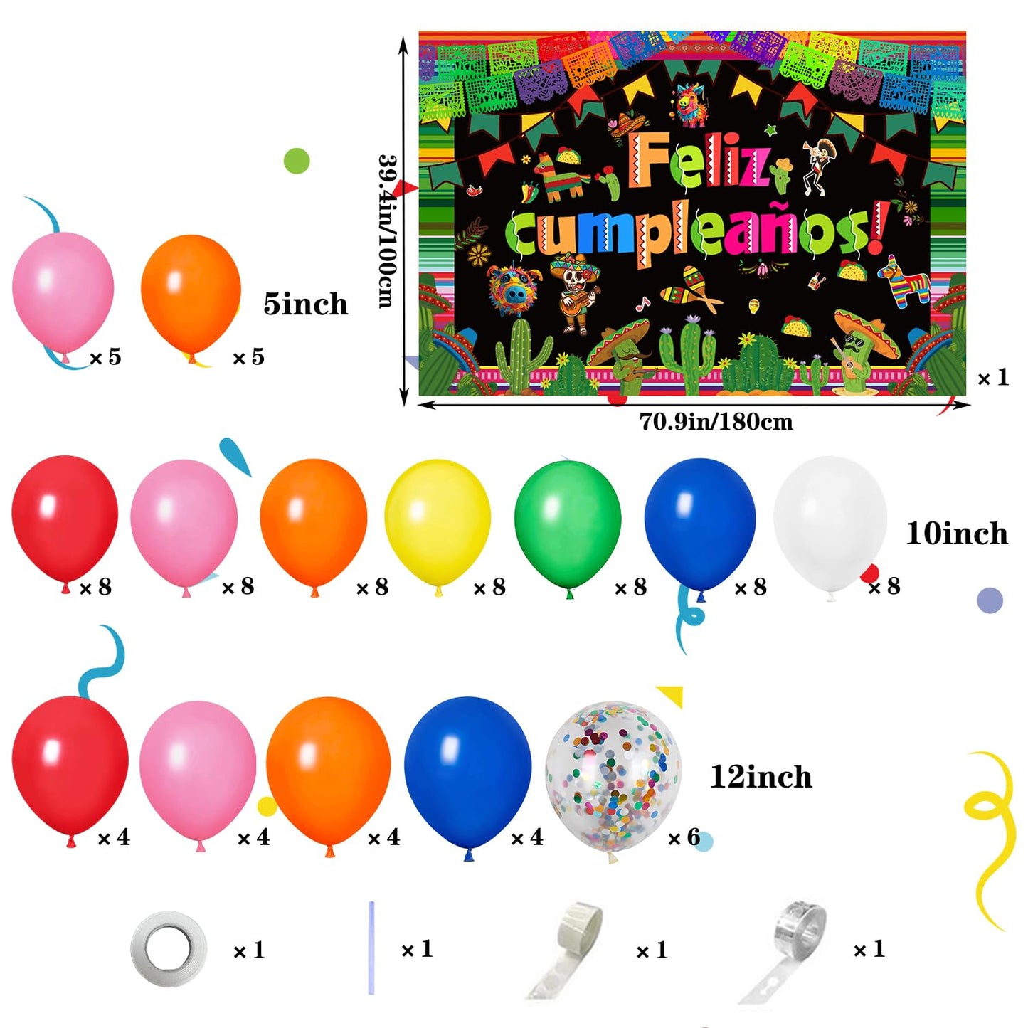 Mexican Themed Party Decorations Fiesta Party Supplies Balloons Garland Arch Kit Feliz Cumpleanos Backdrop Tablecloth Cinco De Mayo Taco Cactus