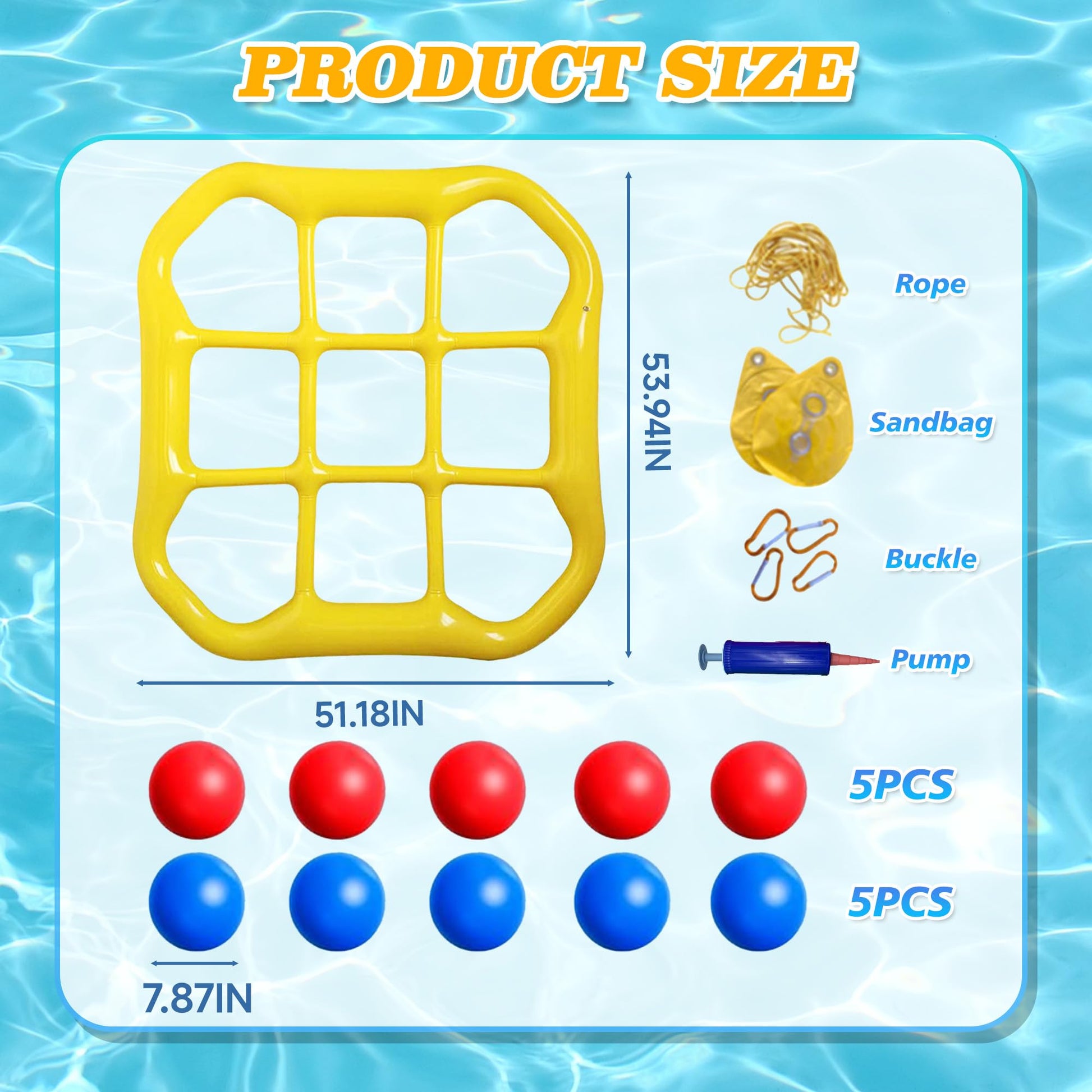 Azurphoric Inflatable Tic-Tac-Toe Pool Toys Games, Giant Pool Floats Water Games with 10 Balls & Manual Air Pump, Summer Outdoor Swimming Pool Party