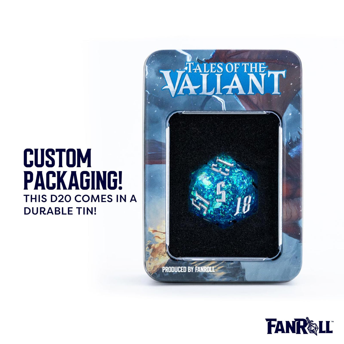 FanRoll Tales of the Valiant Mega D20 Dice, 35mm, Blue Valor, Mammoth Dice
