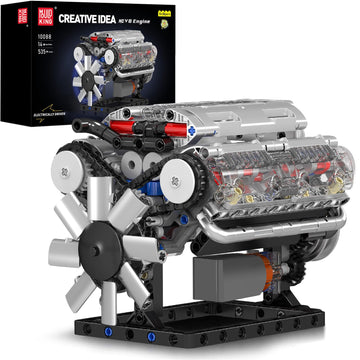 Mould King V8 Engine Building Blocks Sets, MOC Scale Model Kit with Battery Box and Motor, Collectible Set for Adults, Construction Toys Gifts