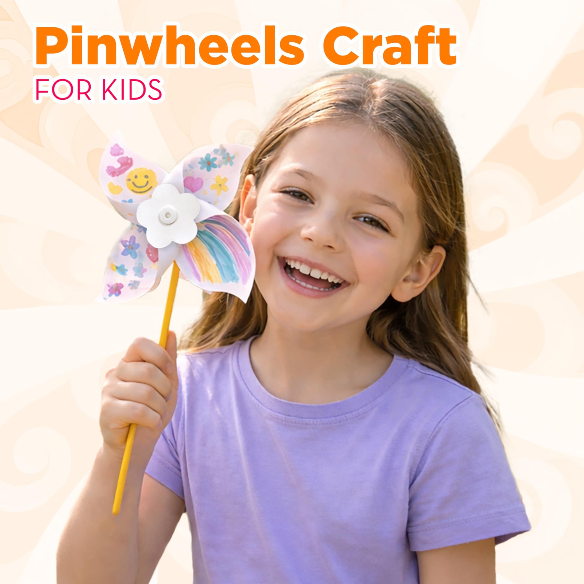 4E's Novelty 24 Pack DIY Pinwheels Craft for Kids, Bulk Summer Pinwheel Craft Kit, Color Your Own Paper Windmill Patriotic Pinwheels for Kids Bulk 4th