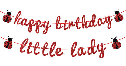 Ladybug Theme Happy Birthday Little Lady Banner - Girl's Baby Shower/Birthday Party Backdrops- Baby's 1st/2nd/3rd Barthday Decorations Supplies