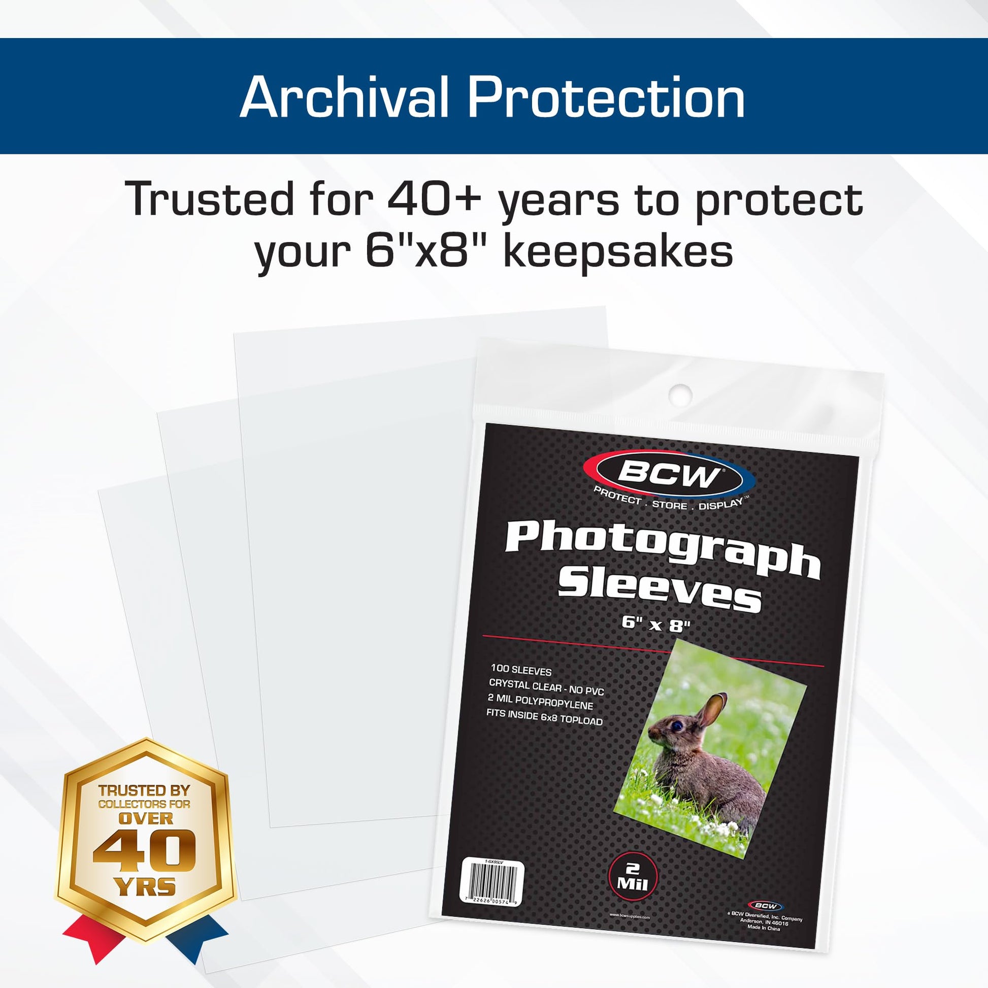 BCW 6x8 Photo Sleeves - 100 Pack | Archival Photo Sleeves for Art, Postcards & Photos | Acid-Free, No PVC | Archival Quality for Storage & Display