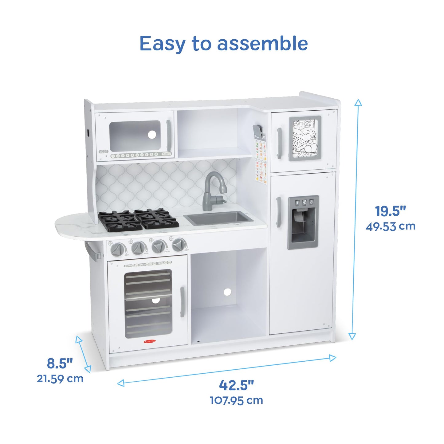 Melissa & Doug Wooden Chef’s Pretend Play Toy Kitchen with “Ice” Cube Dispenser - Cloud White, Kids Kitchen Play Set, for Toddlers and Kids Ages 3+ -