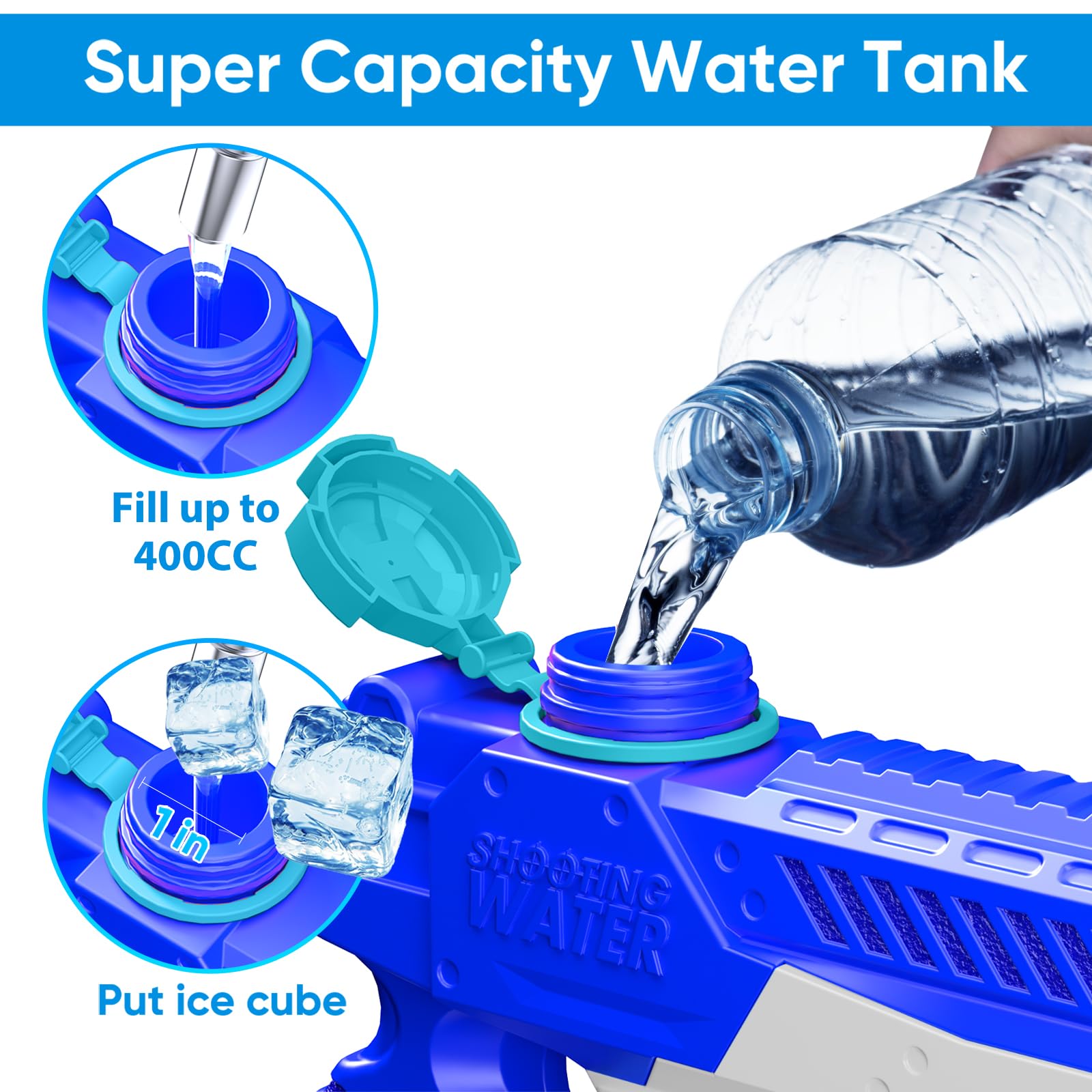 WOLKEK Water Guns for Kids Adults, 4 Pack 400CC Long Range High Capacity Squirt Guns Toy, Pool Toys Water Toys for Swimming Pool Beach Sand Outdoor