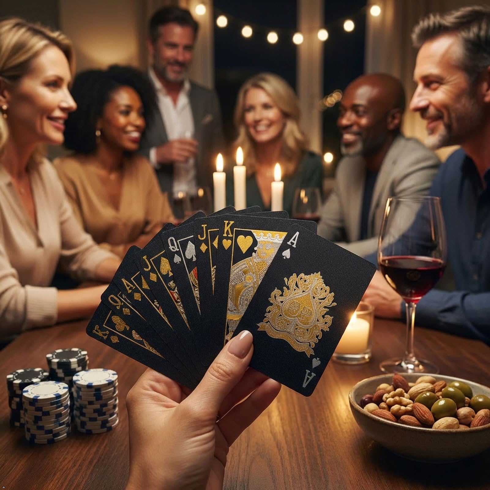 Nxsyn Playing Deck of Cards Waterproof Poker - 2 Pack Plastic Cool Fancy Card Games with Gold Foil, Durable & Washable for Pool, Beach, Poker Night,
