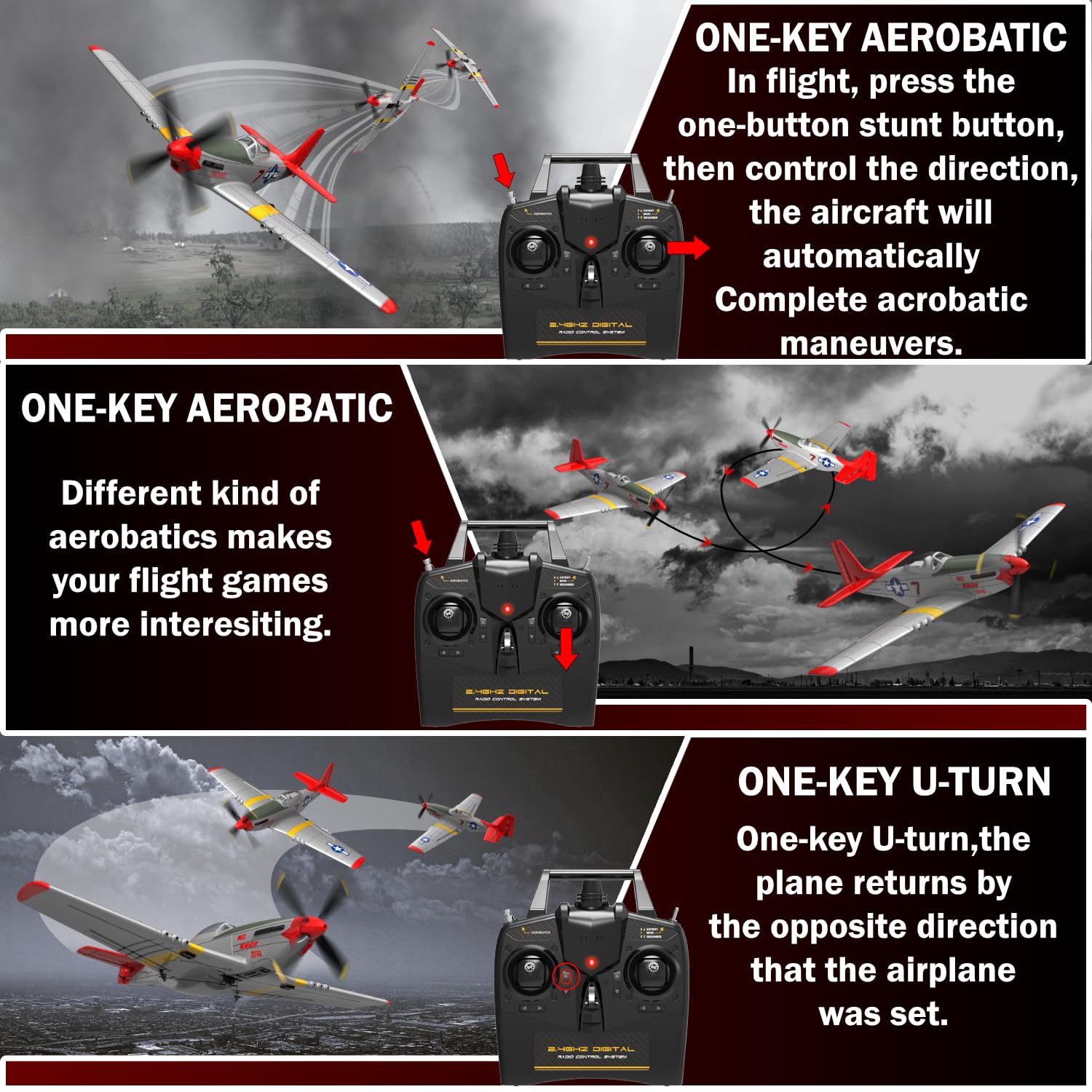 LEAMBE 4 Channel RC Plane, Ready to Fly Aerobatic Aircraft, Easy Control for Beginners, P51 Mustang RC Airplane Best Gift for Adults
