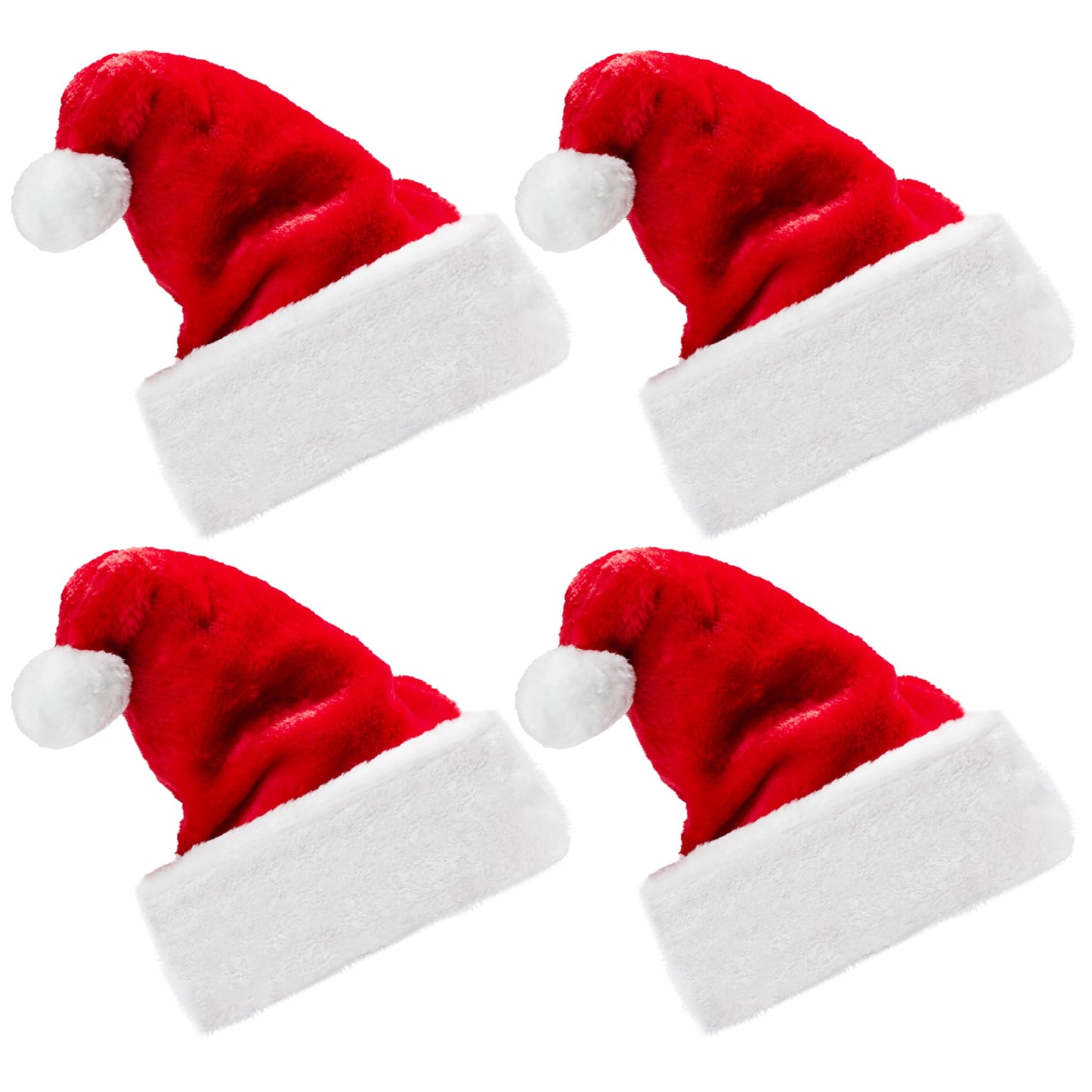 JOYIN 4 PCS Christmas Santa Hats Plush Red Velvet Christmas Hats for Holiday Party Presents Supplies XMAS for Adults and Kids
