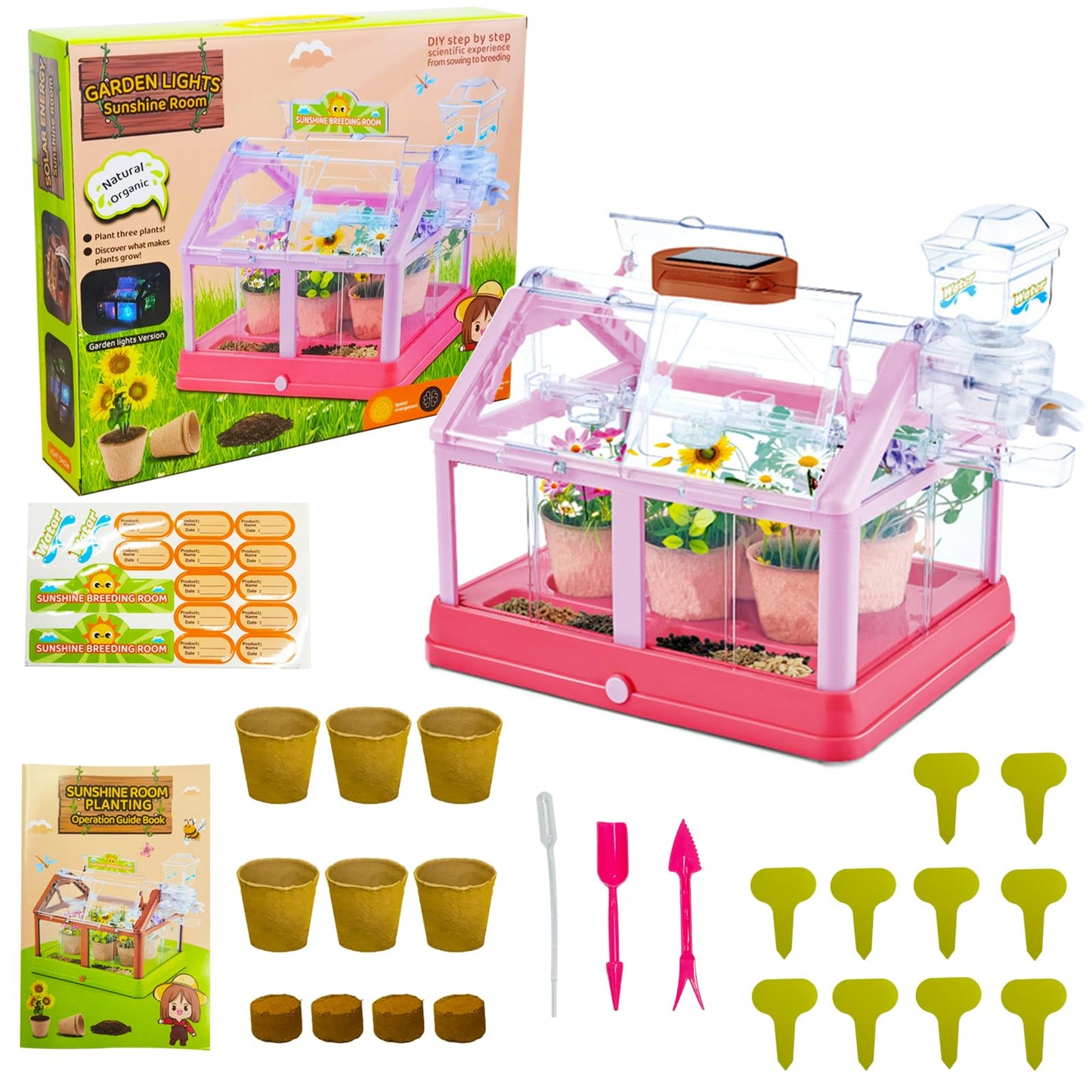 EXBEPE Kids Plant Growing Kit Greenhouse Growing Set Terrarium Kit Kids Science Educational DIY Plant Gardening Toy, Living Greenhouse with Solar