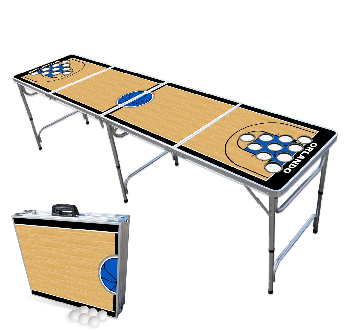 8-Foot Professional Beer Pong Table w/Cup Holes - Orlando Basketball Court