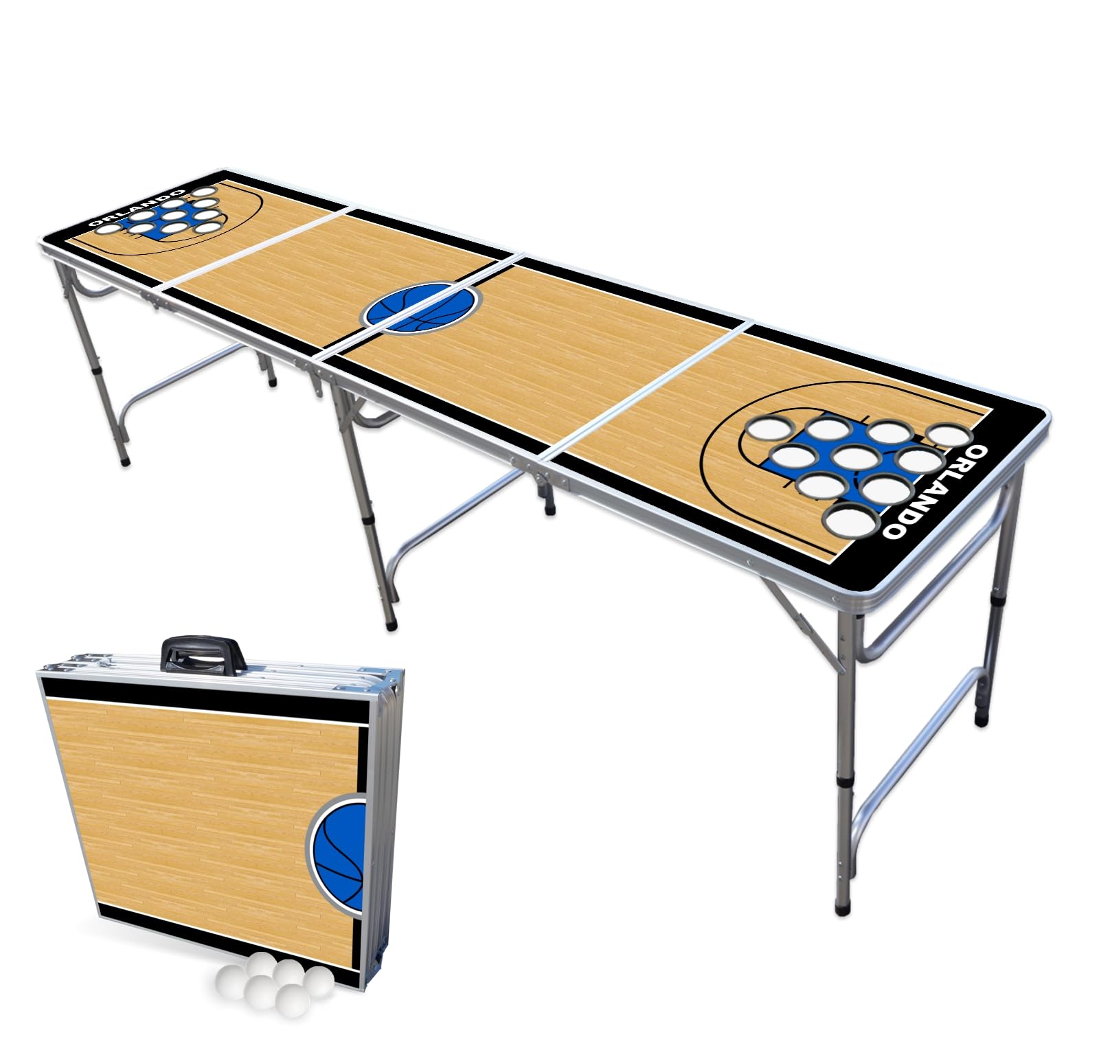 8-Foot Professional Beer Pong Table w/Cup Holes - Orlando Basketball Court