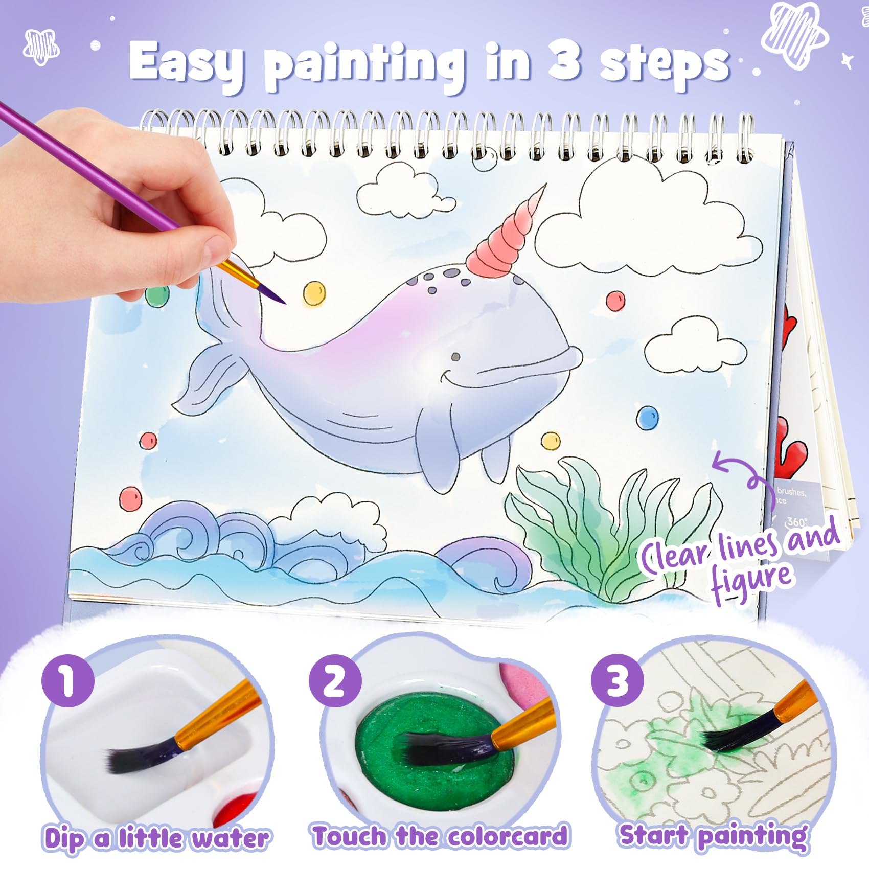 Watercolor Painting Coloring Books, Paint with Water Arts & Crafts Kit for Kids, Travel Activities Art Supplies Party Favors Exchange Birthday Gifts