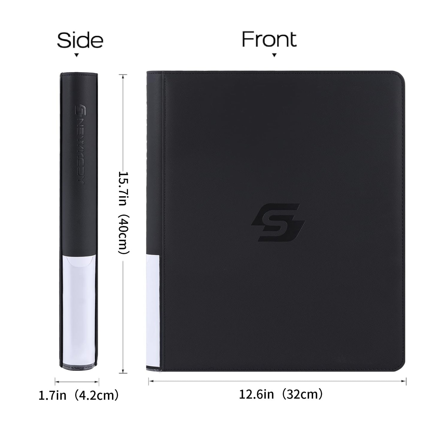 Snekdy Top loader Binder, 9 Pockets Top Loader?Holds 360 Top Loaders cards, Card binder with Sleeves for card in 3 x 4 inches color smooth Zipper PU