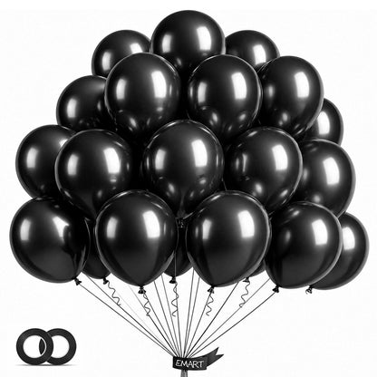 EMART Black Balloons 12 Inch 100pcs, Latex Balloons for Party(with Ribbon)