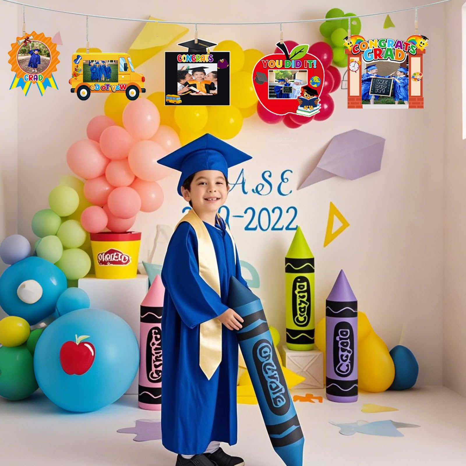 10 Pcs Kindergarten Graduation Picture Frame Crafts Kits Congrats Grad Photo Frame with Apple Bus Stickers DIY Photo Props for 2025 Graduation Party